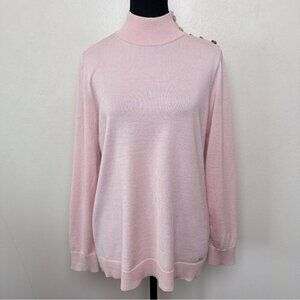Calvin Klein Womens Medium Button Shoulder Pink Mock Neck Sweater